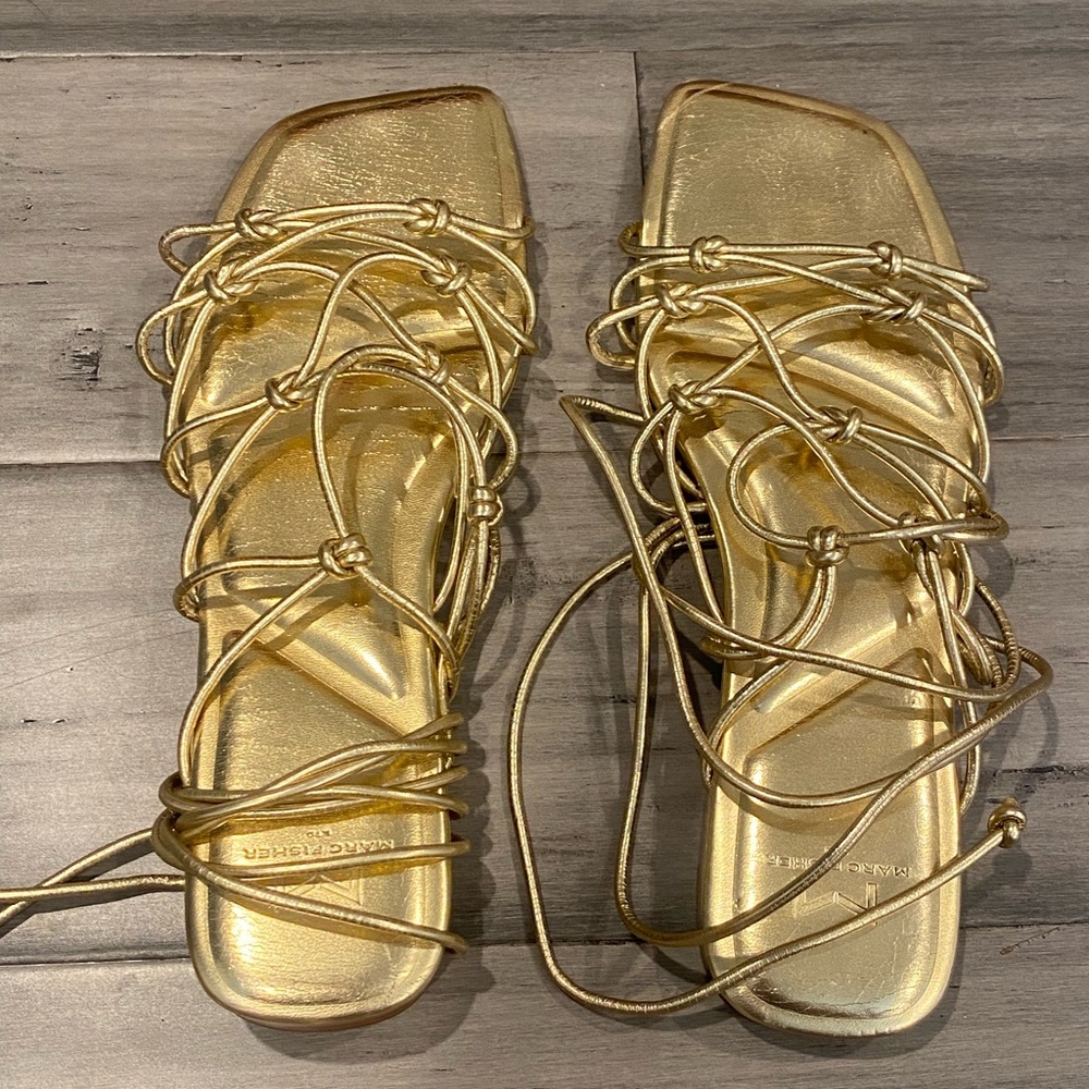 Marc Fisher Metallic Gold Lace-Up Sandals